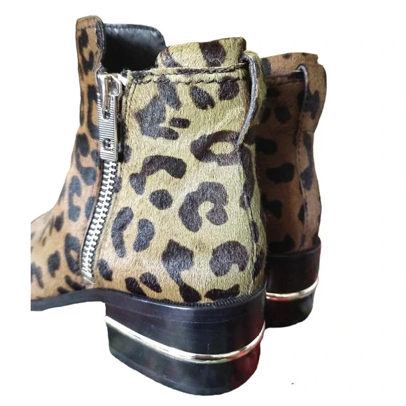 Paige Leather Leopard Print Ankle Jessie Boot‎ Booties Side Zip Brown Size 7 New